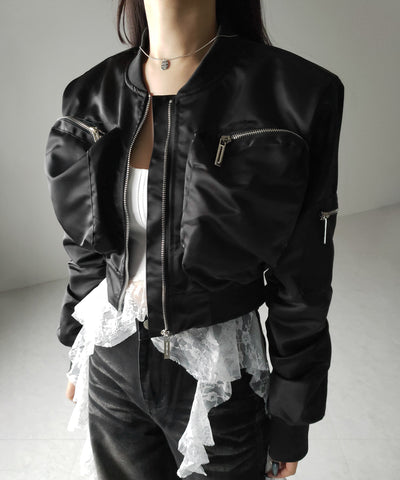 【 ２color 】アウトポケットジップアップショートブルゾン ／ out pocket zip up short blouson