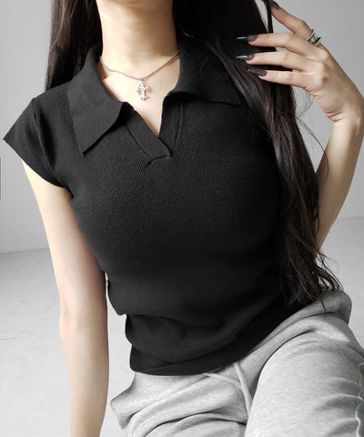 スキッパー半袖ニットトップス ／skipper short sleeve knit tops