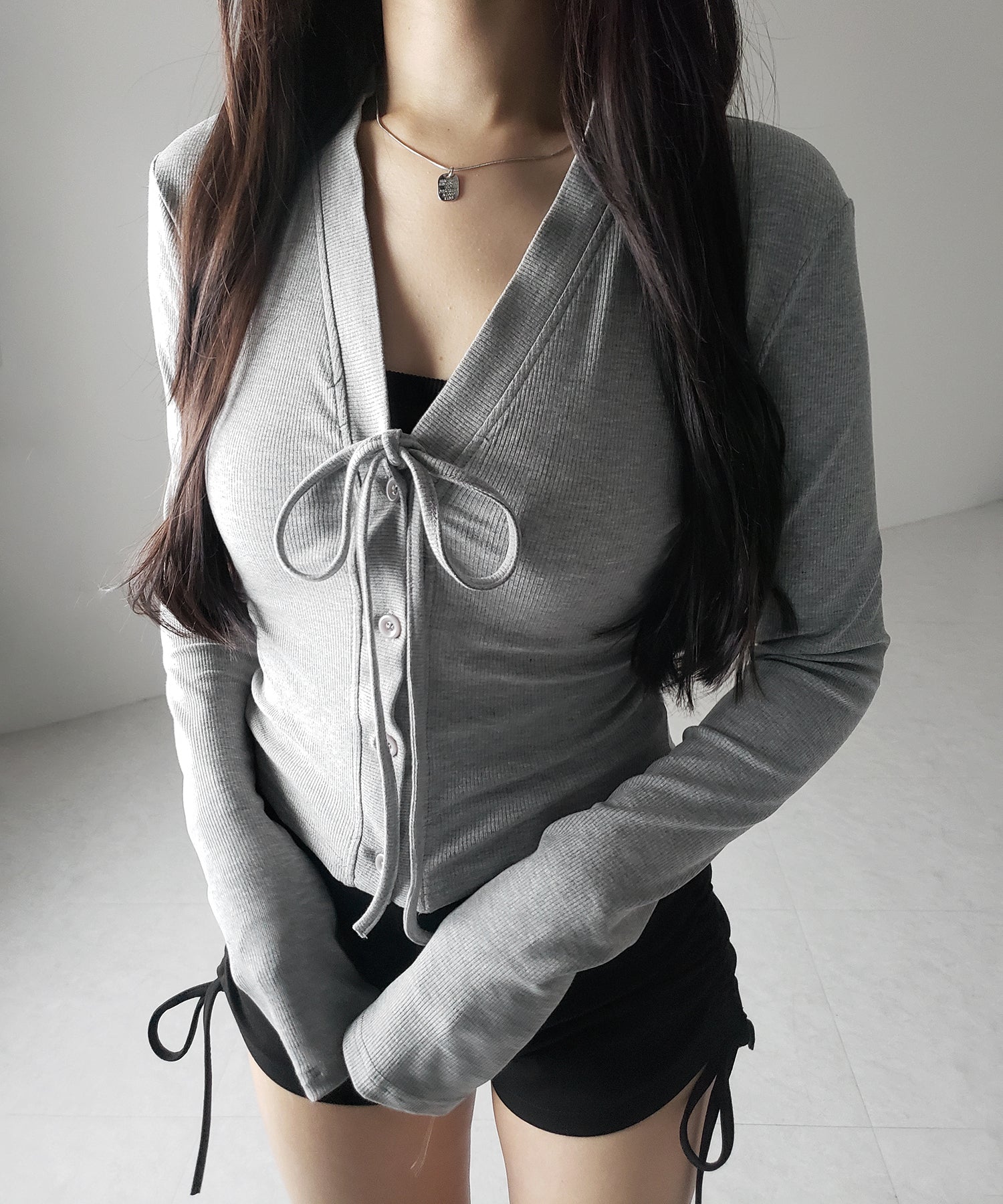 【 ４color 】フロントリボンリブカットソーカーディガン ／ front ribbon rib cutsew cardigan