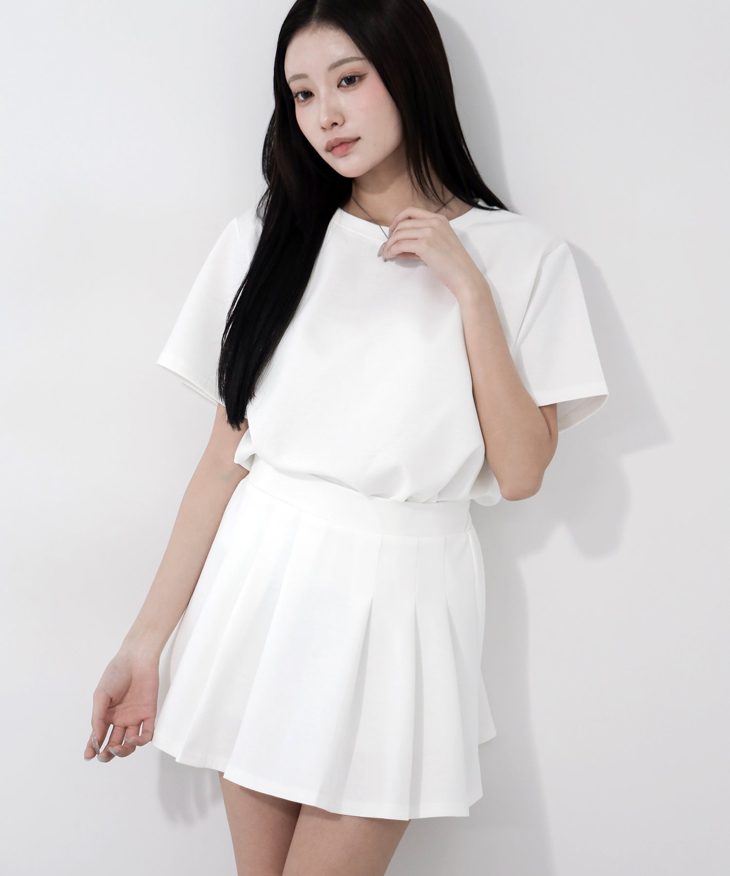 【 セットアップ 】オーバーサイズ半袖Ｔシャツ＋プリーツミニスカート SET ／( SETUP ) oversize shortsleeve Tee + pleated mini skirt SET