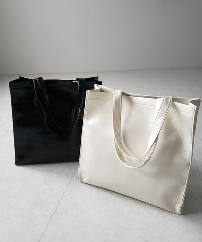 【 ２color ／ 大容量 】フェイクレザービッグスクエアトートバッグ ／ fake leather big square tote bag