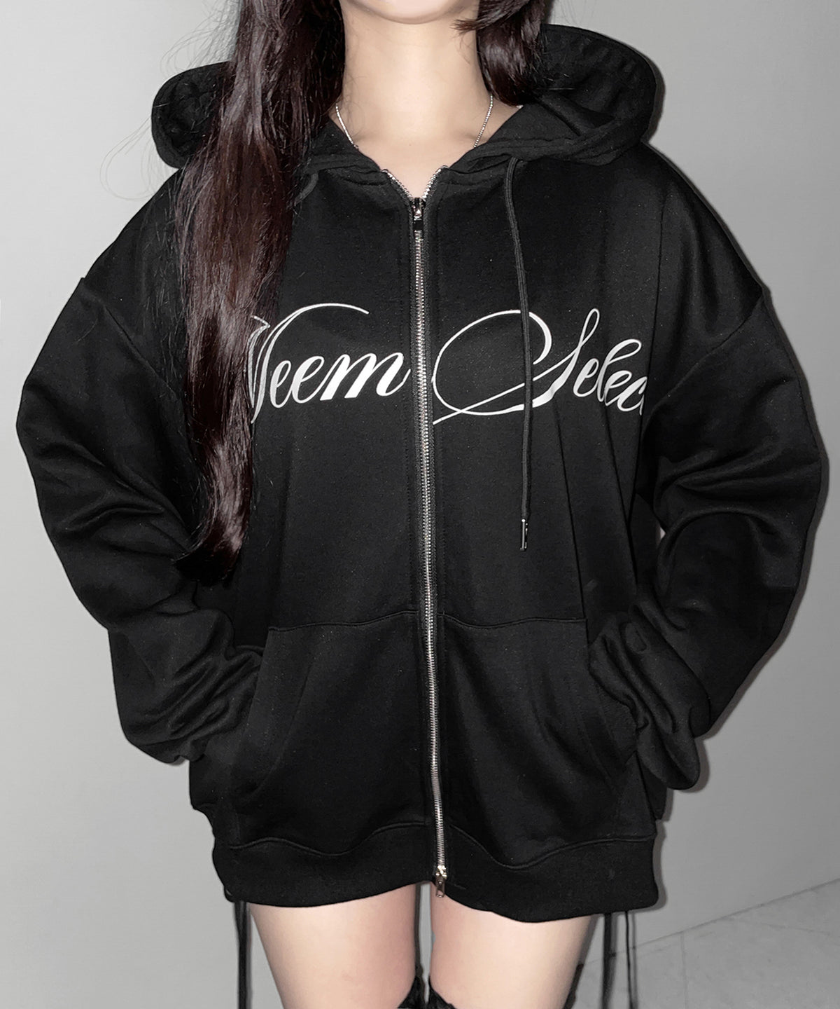 【 セットアップ可能 】レタリングロゴプリントダブルジップビッグパーカー ／ lettering logo print double zip BIG hoodie