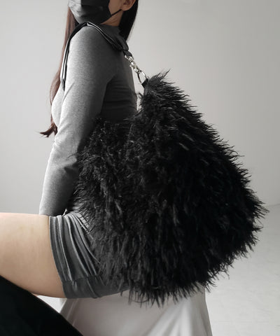 【 ショルダーストラップ付き２WAY 】バイカラーシャギーファーショルダーバッグ ／ bicolor shaggy fur shoulder bag