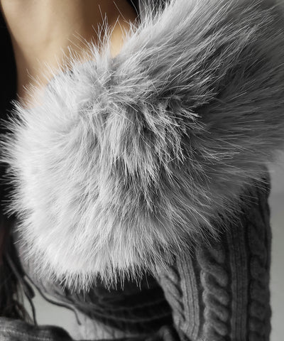 ファーフーディレースアップレディニットミニワンピース ／ fur hoodie lace up lady knit mini onepiece