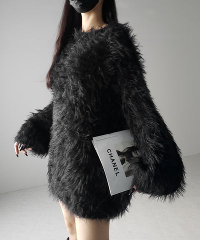 【 ３color 】フラッフィーシャギーボリュームニットミニワンピース ／ fluffy shaggy volume knit mini onepiece