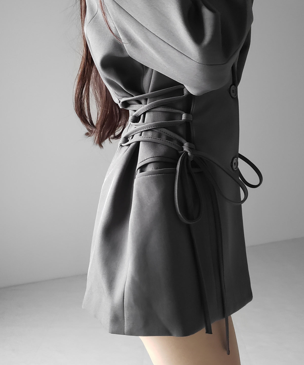 レースアップリボンスリムテーラードジャケット ／ lace-up ribbon slim tailored jacket