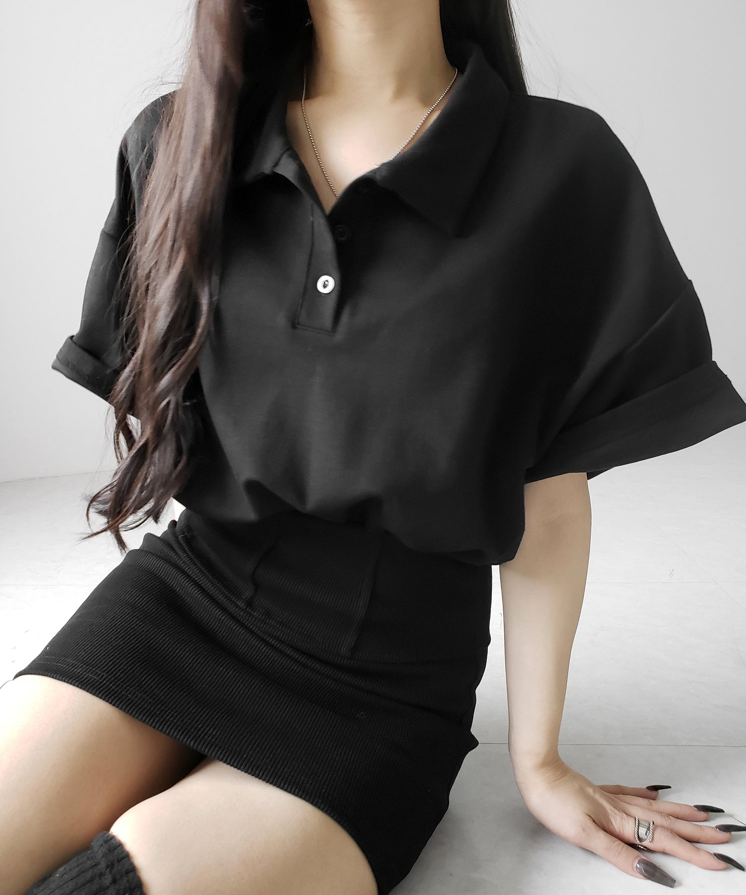 襟付きヘンリーネックコルセットタイトミニワンピース / collared 襟付きヘンリーネックコルセットタイトミニワンピース / collared