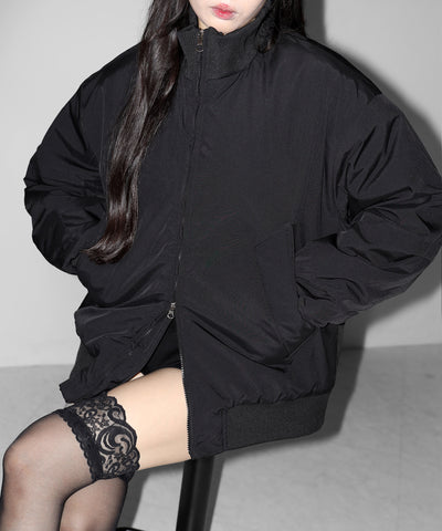 ダブルジップスタンドカラー中綿オーバーブルゾン ／ Double-zip stand-collar padded overblouson
