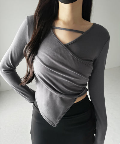 【 ３color 】ラインストラップギャザークロスレイヤードトップス ／ line strap gather cross layered Tops