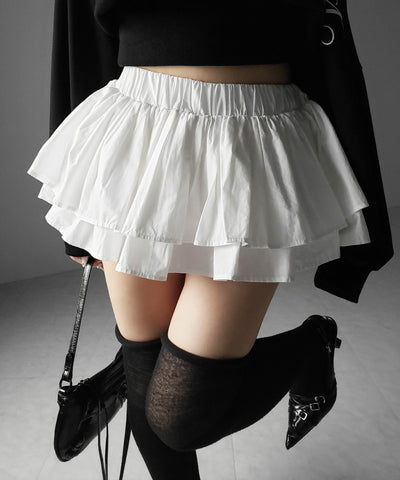 【 インパン裏地付 】ボリュームフレアコットンミニスカート ／ volume flare cotton mini skirt