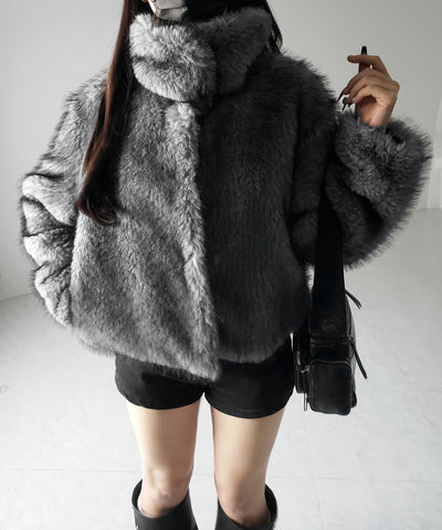 スタンドカラーミックスファーショートコート ／ stand-collar mix fur short coat