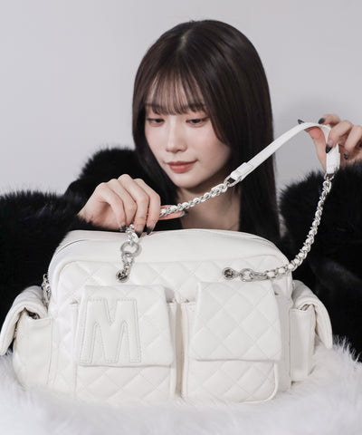 【 ２WAY 】Ｍロゴフェイクレザーキルティングチェーンショルダーバッグ ／ M logo fake leather quilting chain shoulder bag