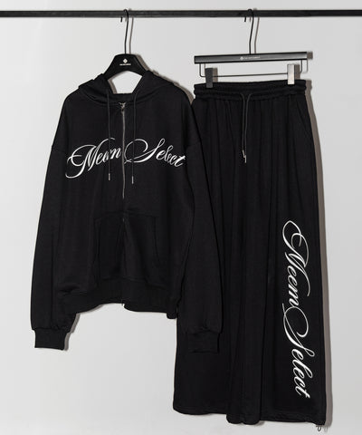 【 セットアップ可能 】レタリングロゴプリントダブルジップビッグパーカー ／ lettering logo print double zip BIG hoodie