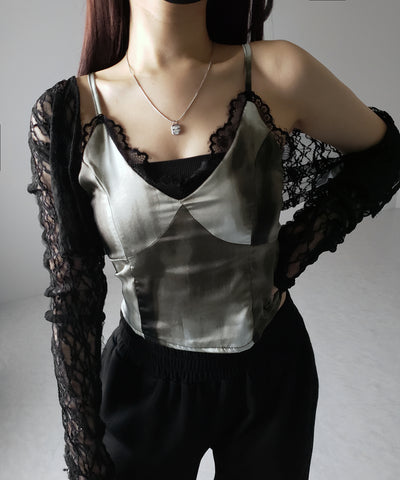 レースタイダイサテンランジェリーキャミソール ／ lace tie dye satin lingerie camisole