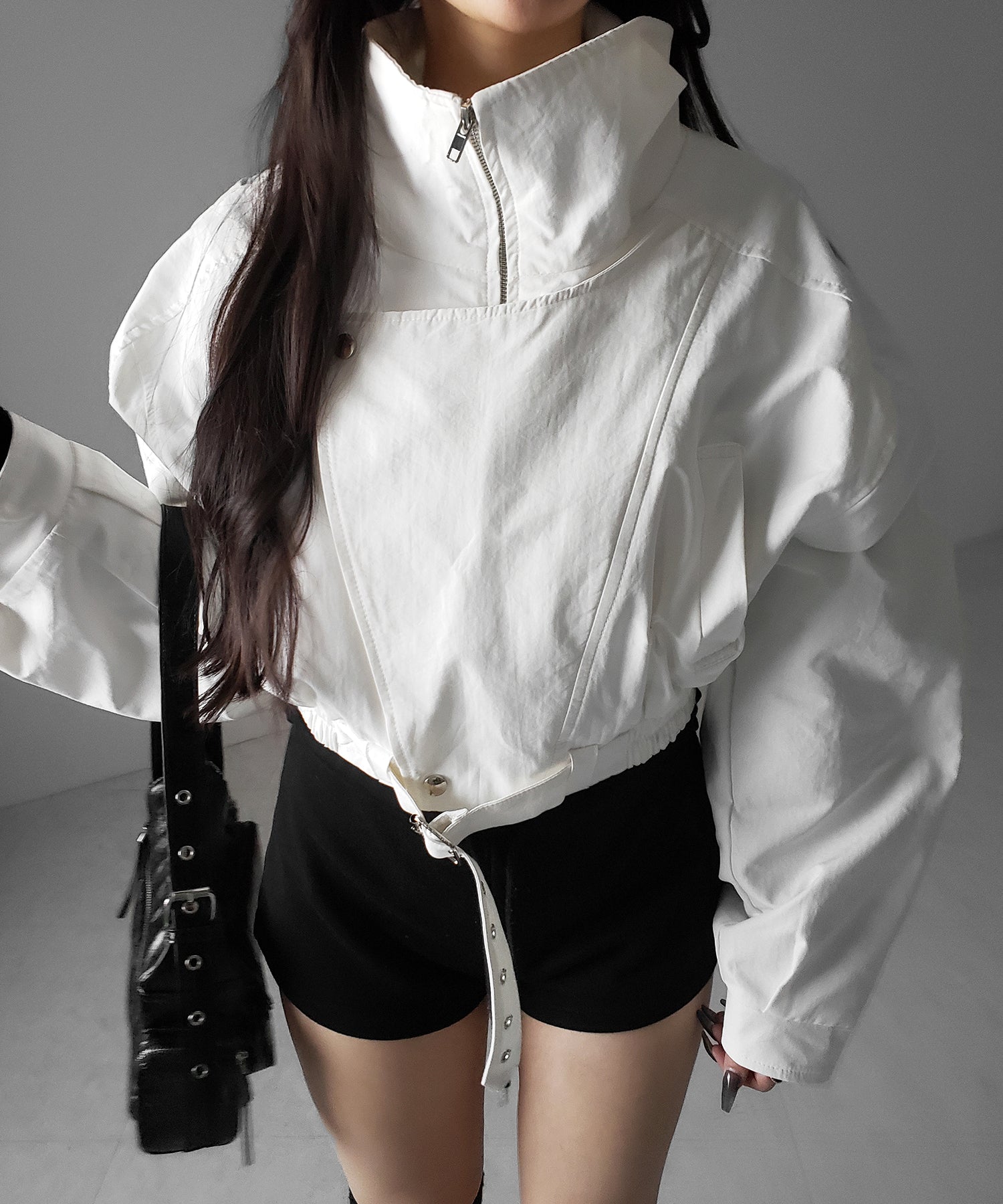 レタリングバックロゴスタンドカラーショートブルゾン ／ lettering back logo stand collar short blouson