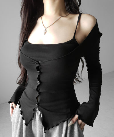 【 ２点セット 】レイヤードメロースリムカーディガン＆キャミソール SET ／ layered mellow slim cardigan & camisole SET