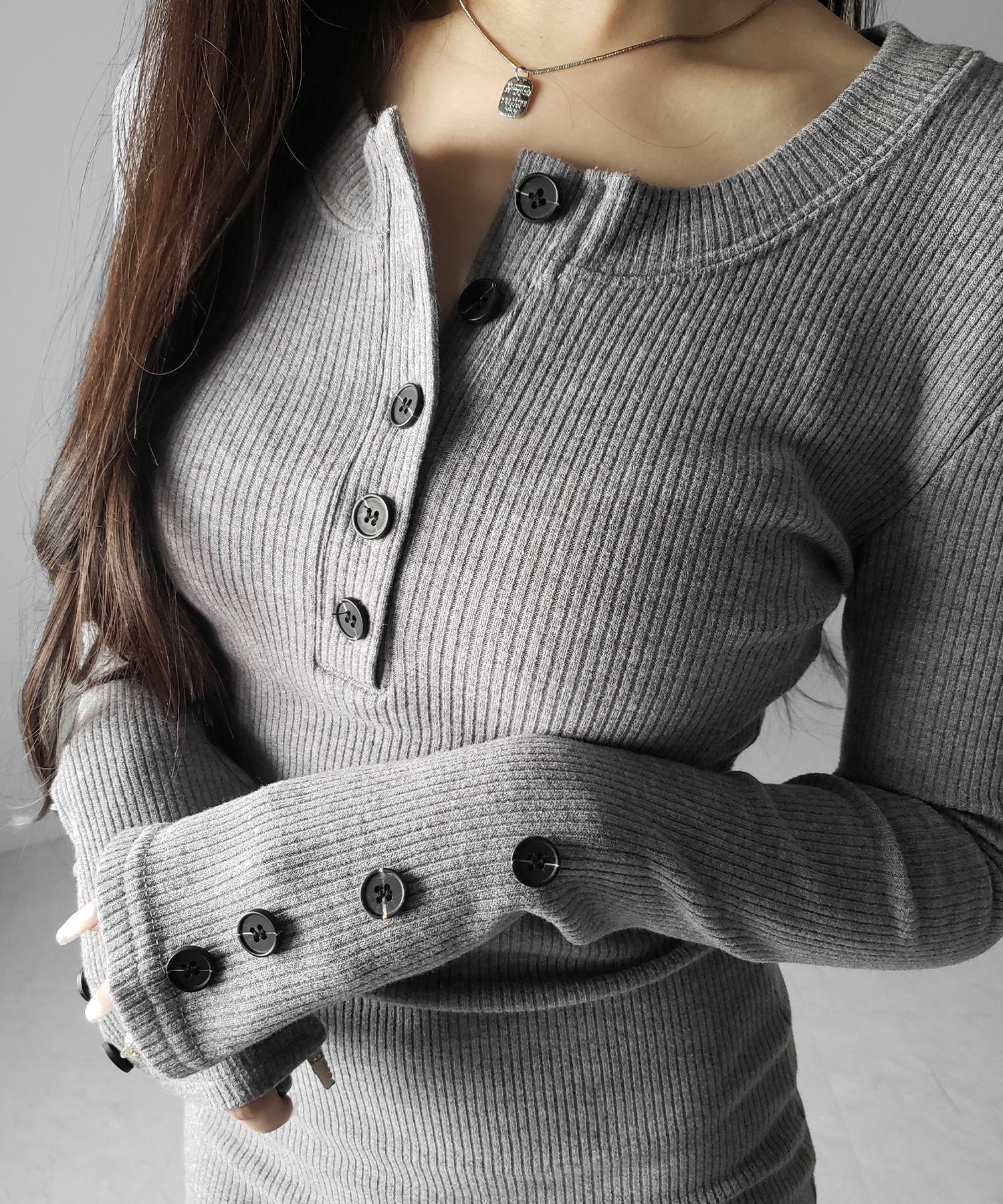 裏起毛ヘンリーネックタイトミニワンピース ／ urakimo henley neck tight mini onepiece