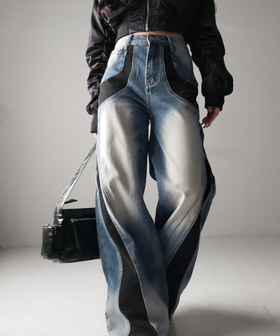 【 ４size 】ブラックスウィッチングヴィンテージワイドデニム ／ black switching vintage wide denim