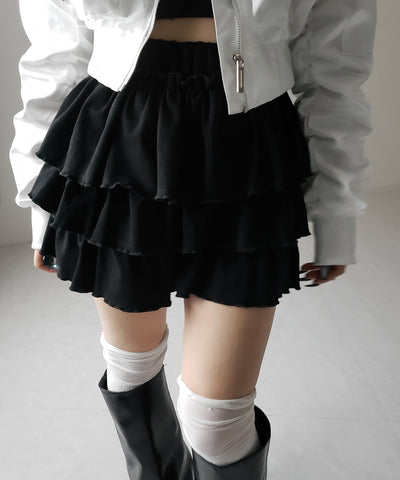 【 ３color 】３段フリルカットソーミニスカパン ／ 3 frill cutsew mini skirt pants