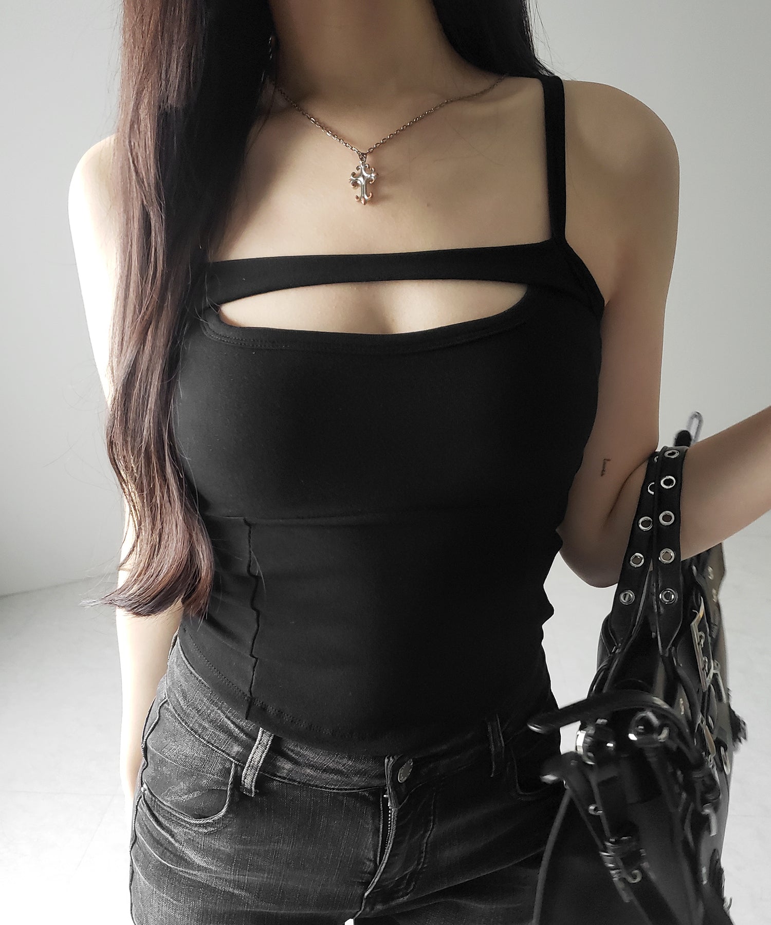 ちょこぴーsquare cup camisole キャミソール 3color ／ カップ付き 】胸開きカットアウトデザインスリム