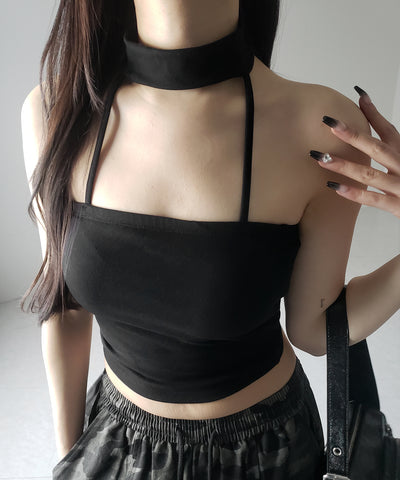 【 ３color ／ カップ付 】ダブルラインストラップチョーカーキャミソール ／ double line strap choker camisole