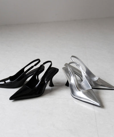【 ２color 】ポインテッドトゥチャンキーヒールメタリックミュール ／ pointed toe chunky heel metallic mules