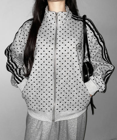 胸ロゴ刺繍ドットラインオーバースウェットブルゾン ／ chest logo embroidery side dot line over sweat blouson