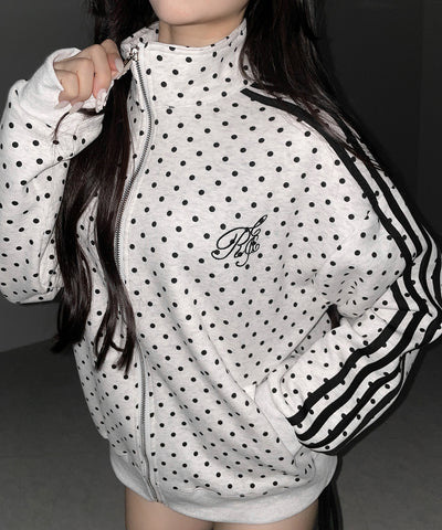 胸ロゴ刺繍ドットラインオーバースウェットブルゾン ／ chest logo embroidery side dot line over sweat blouson
