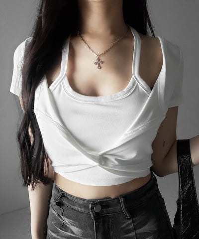 ホルターネックレイヤードショートぴちＴシャツ ／ halter neck layered short pichi T-shirts