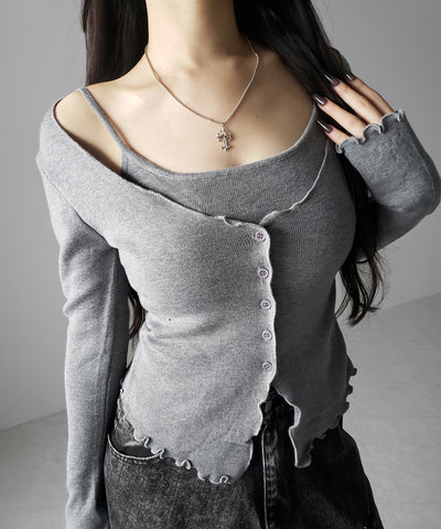 レイヤード風メロースリムニットカーディガン ／ layered mellow slim knit cardigan