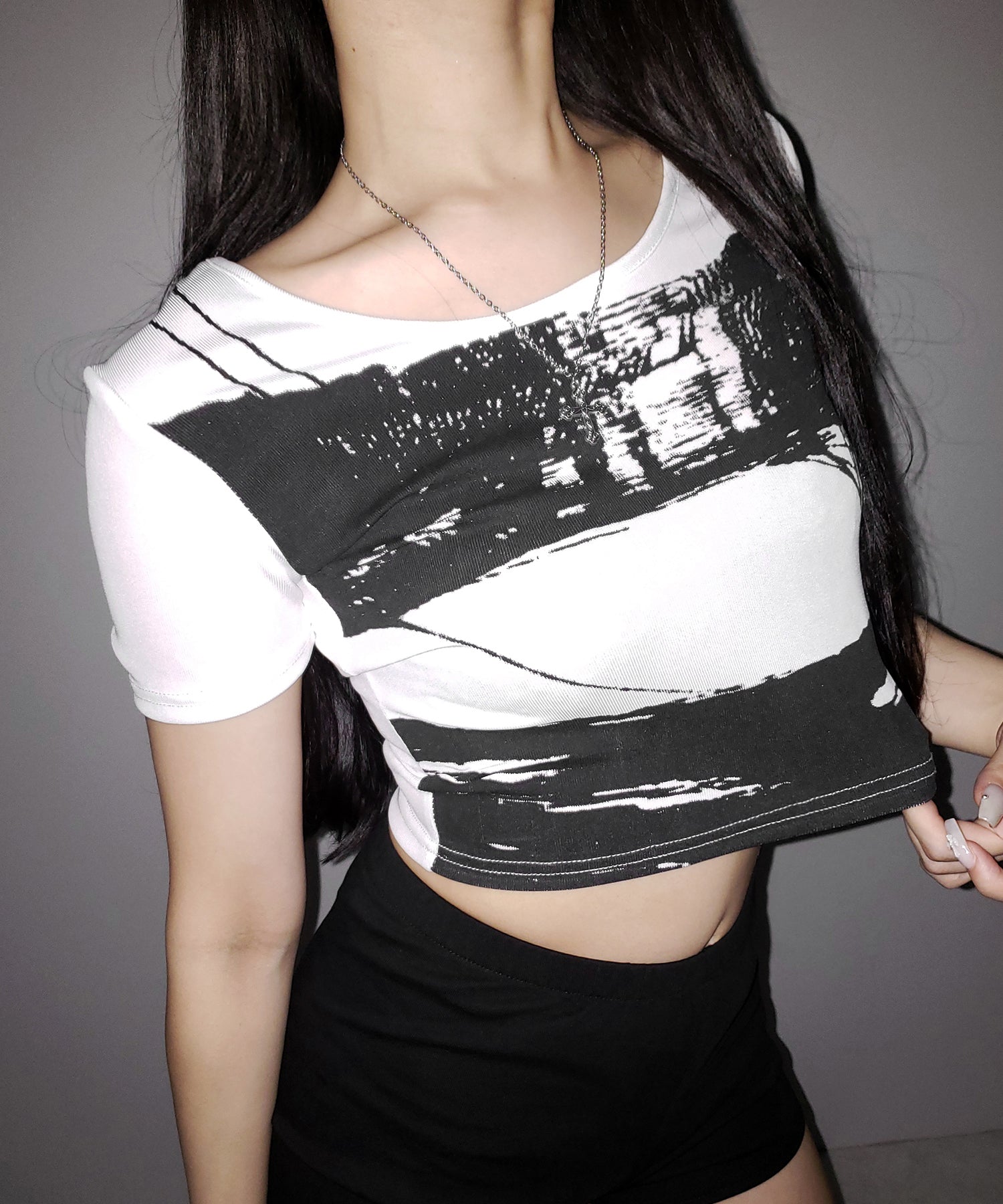 ヴィンテージプリント半袖ショートリブＴシャツ ／ vintage print short sleeve short lib t-shirt