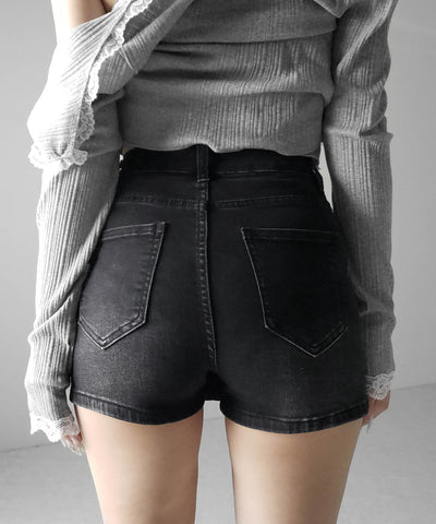 カーゴポケットレイヤードデニムミニスカパン ／ cargo pocket layered denim mini skirt pants