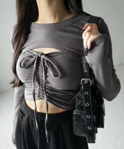 【 ２点セット 】フロントリボンベアトップス ＆ ショートレイヤードトップス SET ／ front ribbon bare tops & short layered tops SET