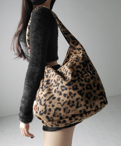 【 ２color 】レオパードワンハンドルショルダートートバッグ ／ leopard onehandle shoulder tote bag