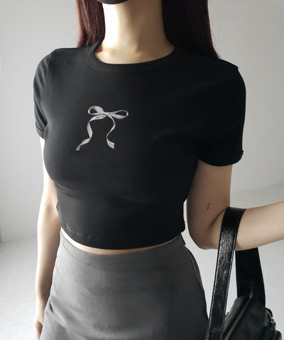 【 ４color 】ミニリボンショートちびＴシャツ ／mini ribbon short chibi Tee