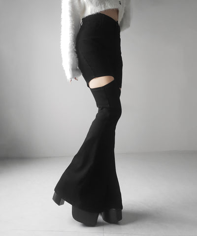 カットアウトヴィンテージストレッチフレアデニム ／ cutout vintage stretch flare denim