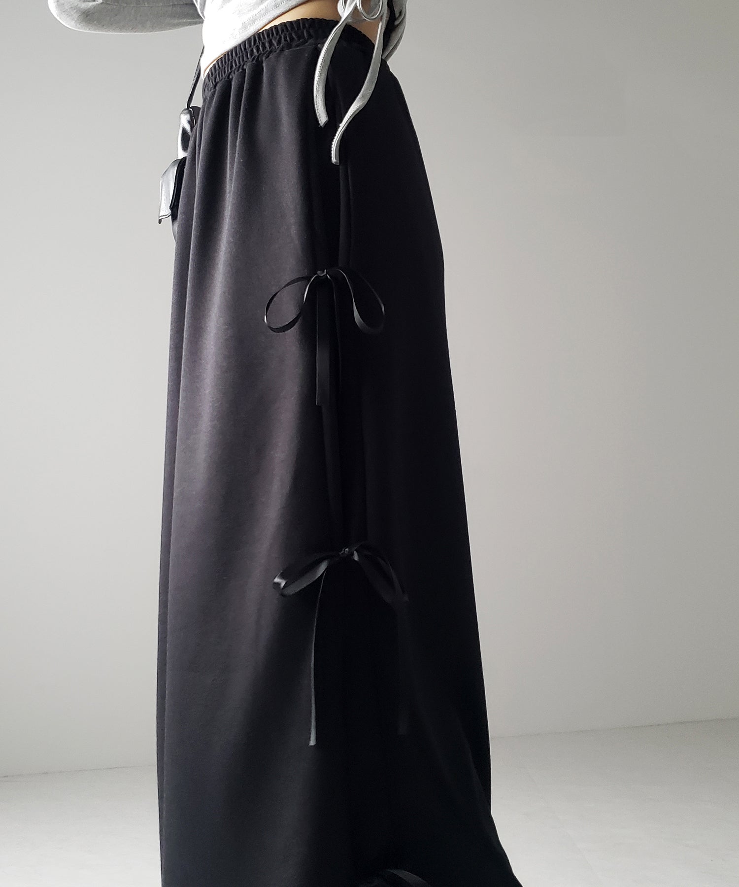 【 ２color 】３ストラップサイドリボンロングスウェットスカート／ three strap side ribbon long sweat skirt