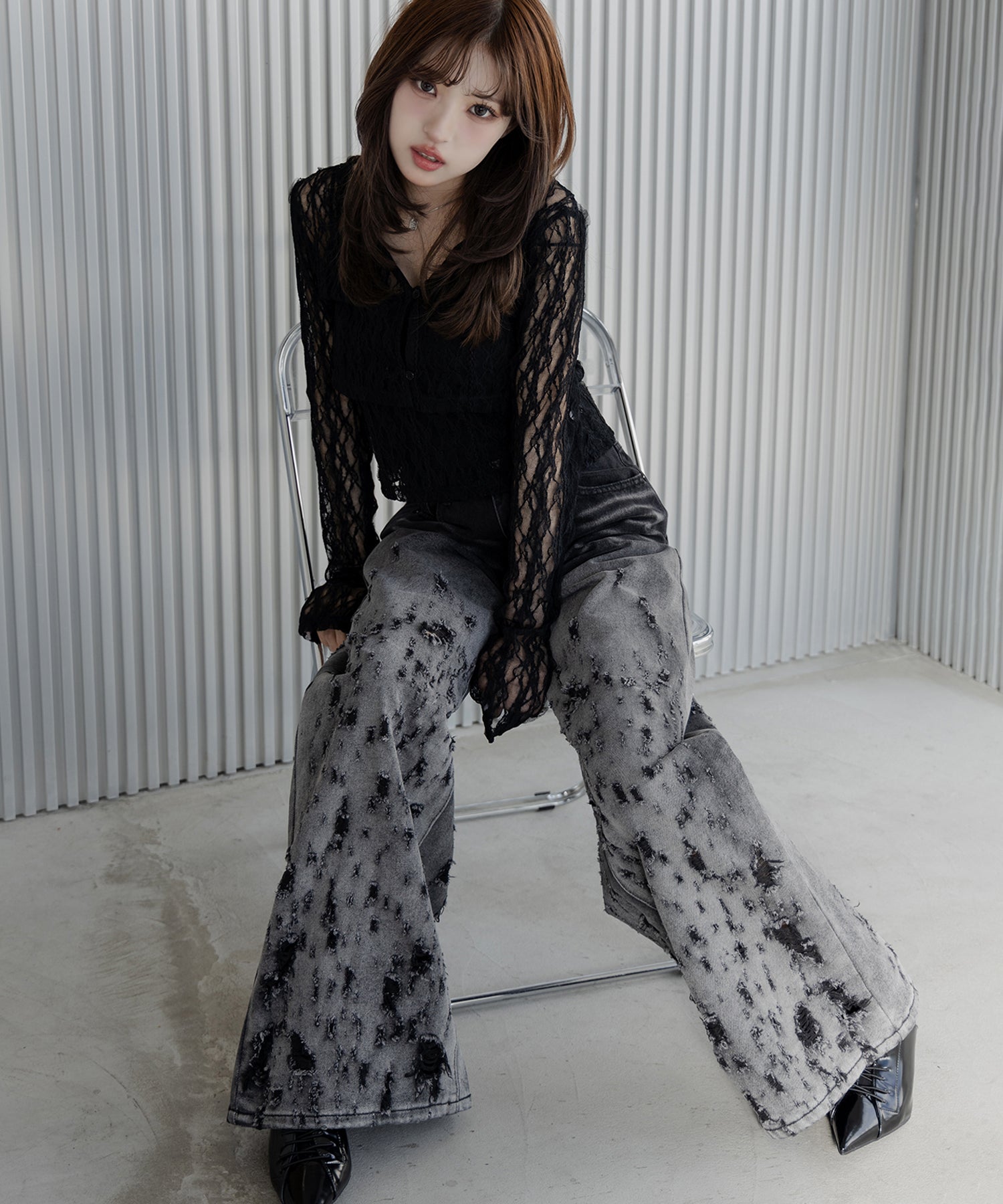 【 ２color ／ ４size 】グラデーションクラッシュダメージワイドデニムパンツ ／ gradation crash damage wide denim pants