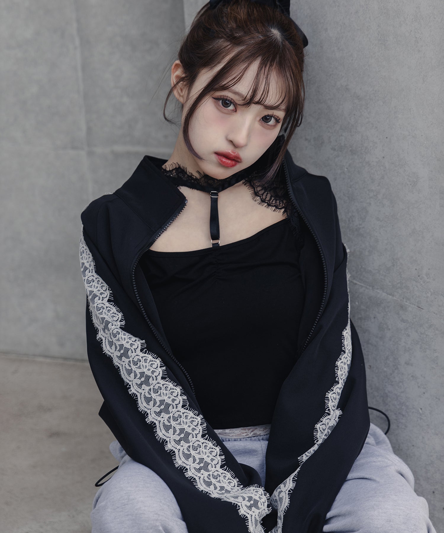 【 １color 】Y‐ストラップチョーカーレースドッキングトップス ／ Y-strap choker lace docking tops