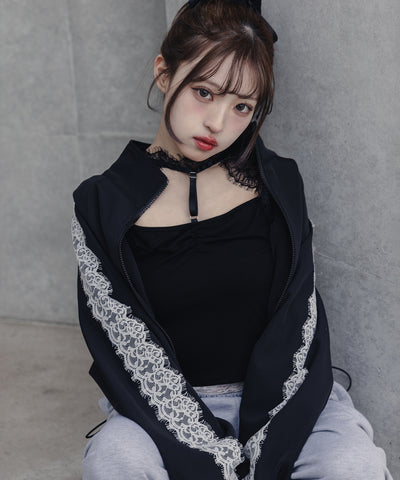 【 １color 】Y‐ストラップチョーカーレースドッキングトップス ／ Y-strap choker lace docking tops