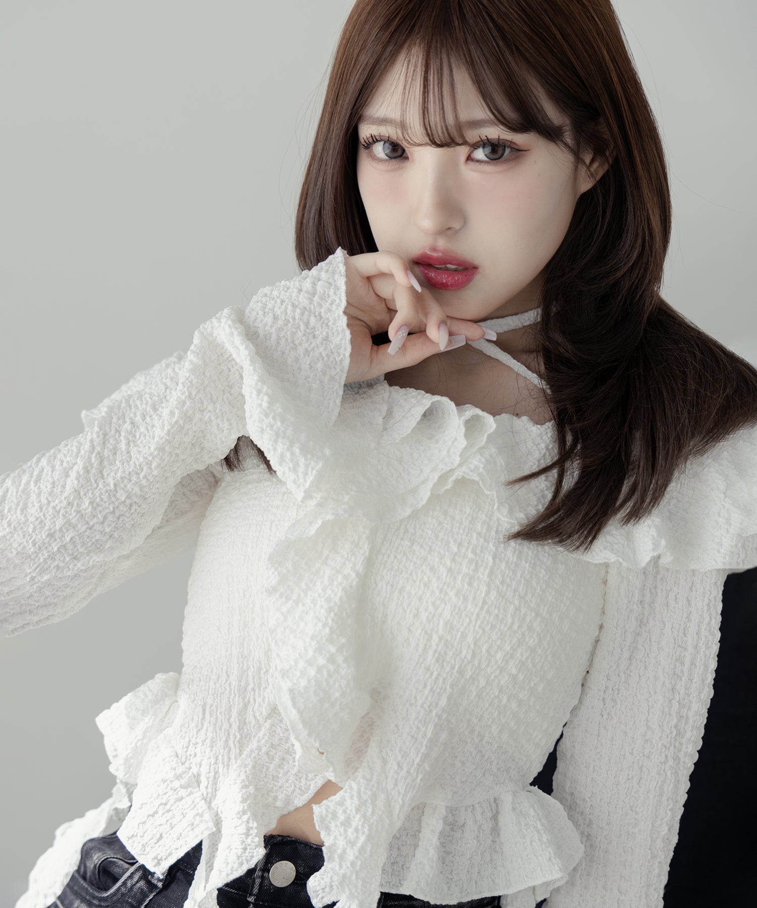【 ２color 】クロスストラップリボンオフショルダーフリルブラウス ／ cross strap ribbon off shoulder frill blouse