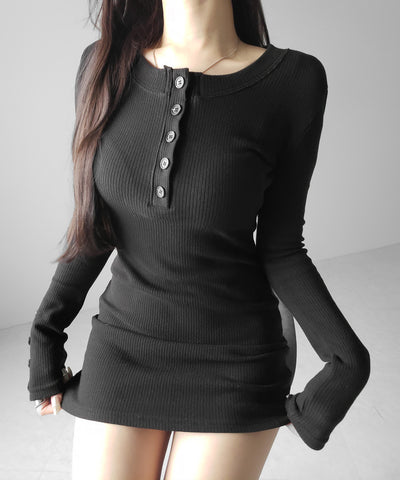 裏起毛ヘンリーネックタイトミニワンピース ／ urakimo henley neck tight mini onepiece