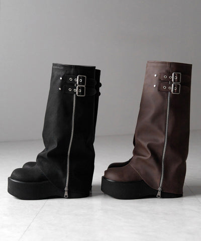 【 ２color 】ベルテッドヴィンテージ厚底カバーロングブーツ ／belted vintage platform cover long boots