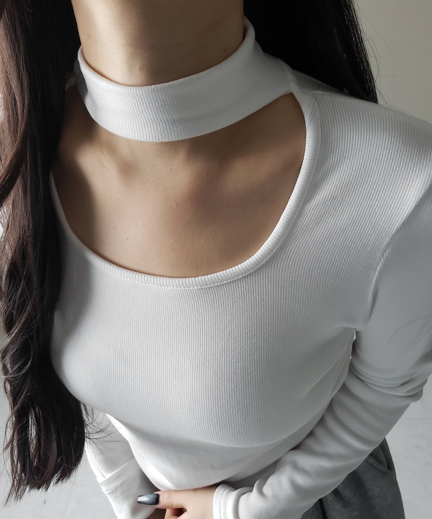 【 ３color ／ 裏起毛 】スクエアネックチョーカーシャーリングトップス ／ square neck choker shirring tops