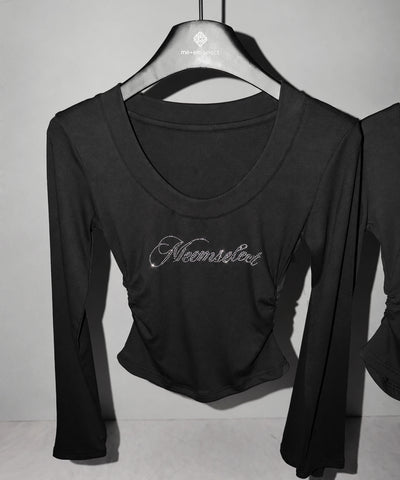 ラインストーンロゴスリムフィットロンT ／ Rhine stone logo slim fit long sleeve T-shirts