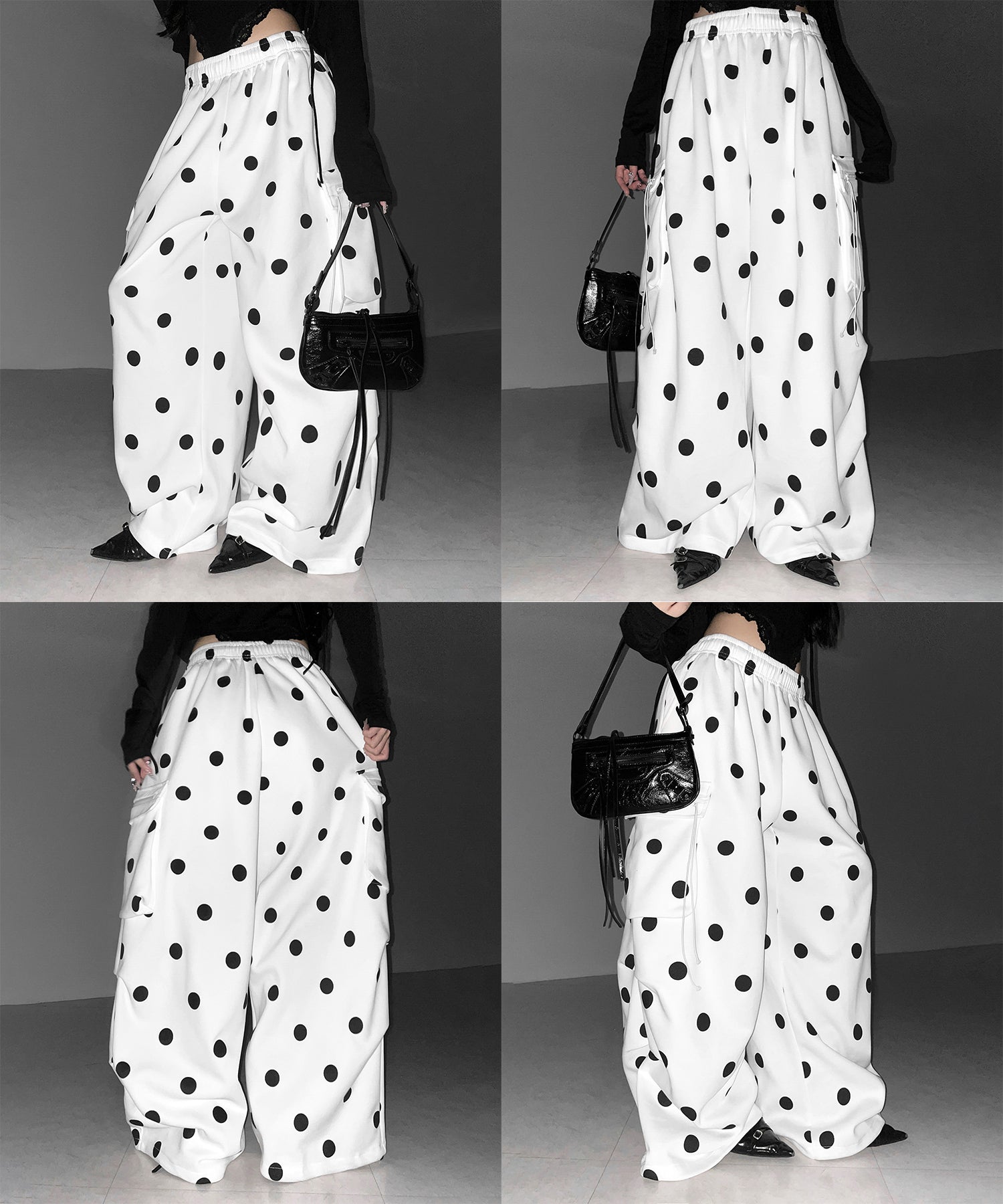 【 裾絞り可能２WAY 】ドットドローコードタックワイドカーゴスウェットパンツ ／ Dot drawcord tuck wide cargo sweatpants