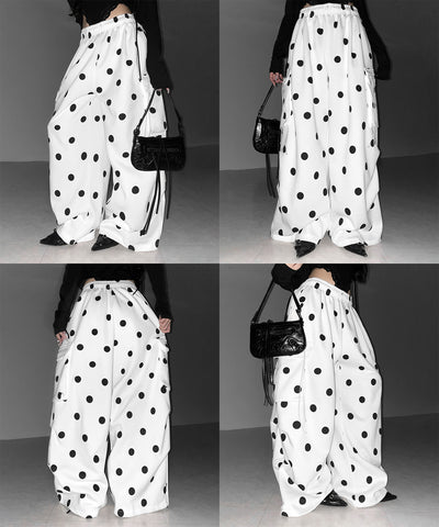 【 裾絞り可能２WAY 】ドットドローコードタックワイドカーゴスウェットパンツ ／ Dot drawcord tuck wide cargo sweatpants