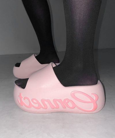 レタリングロゴ厚底スライドサンダル ／ lettering logo platform slide sandals
