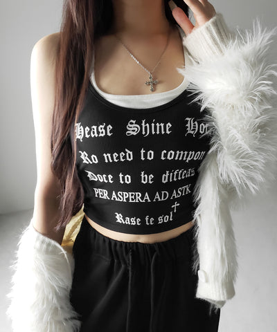 【 ２color 】グランジロゴレイヤードキャミソールトップス ／ grunge logo layered camisole tops
