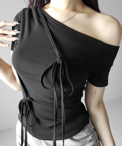 ストリングリボンスリムフィットTシャツ ／ string ribbon slim fit T-shirts